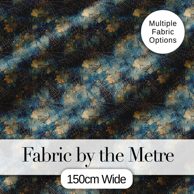 Blue Abstract Spider Web Texture Seamless Pattern Digital Print Fabric by the Metre UK Sewing Quilting Textile