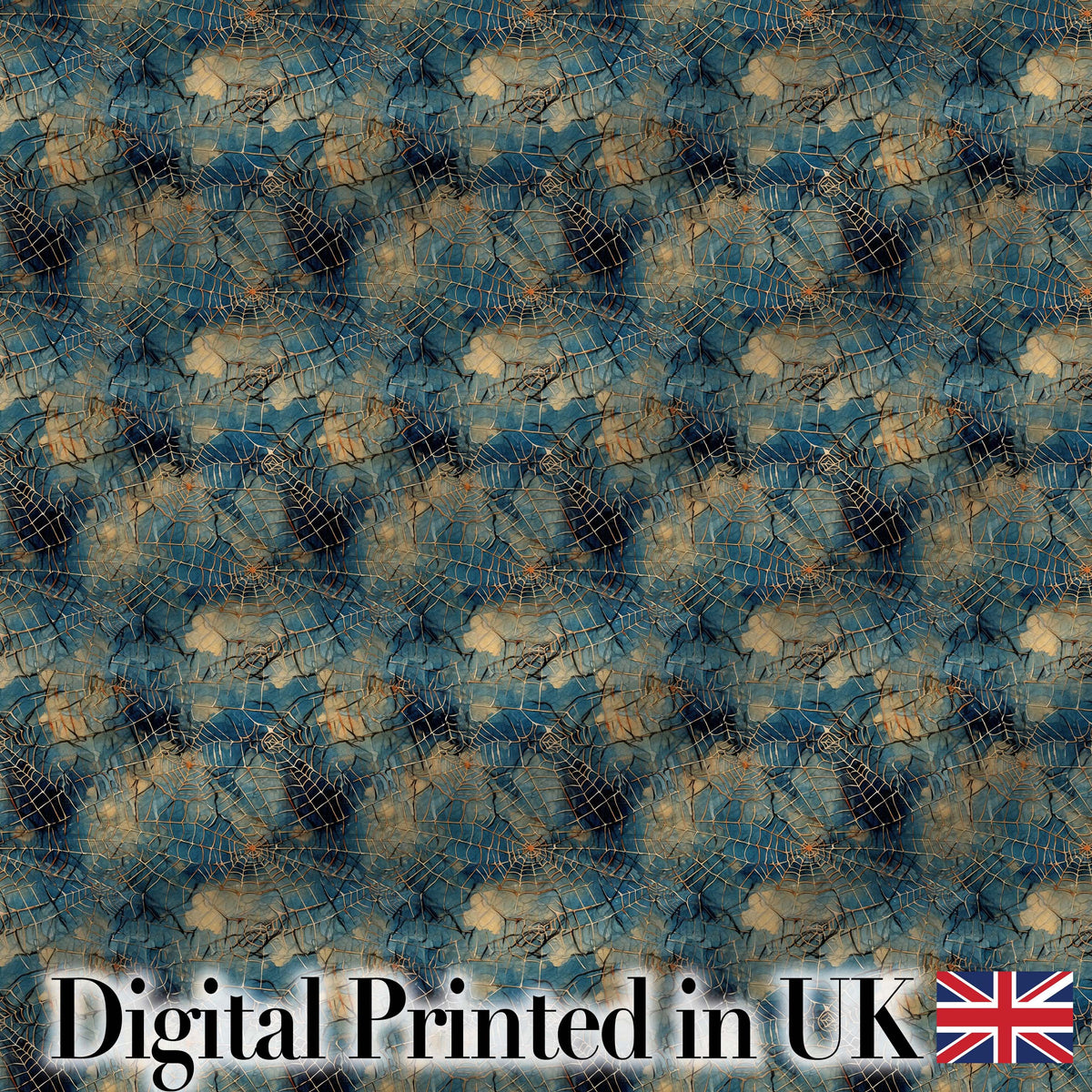 Blue Abstract Spider Web Texture Seamless Pattern Digital Print Fabric by the Metre UK Sewing Quilting Textile