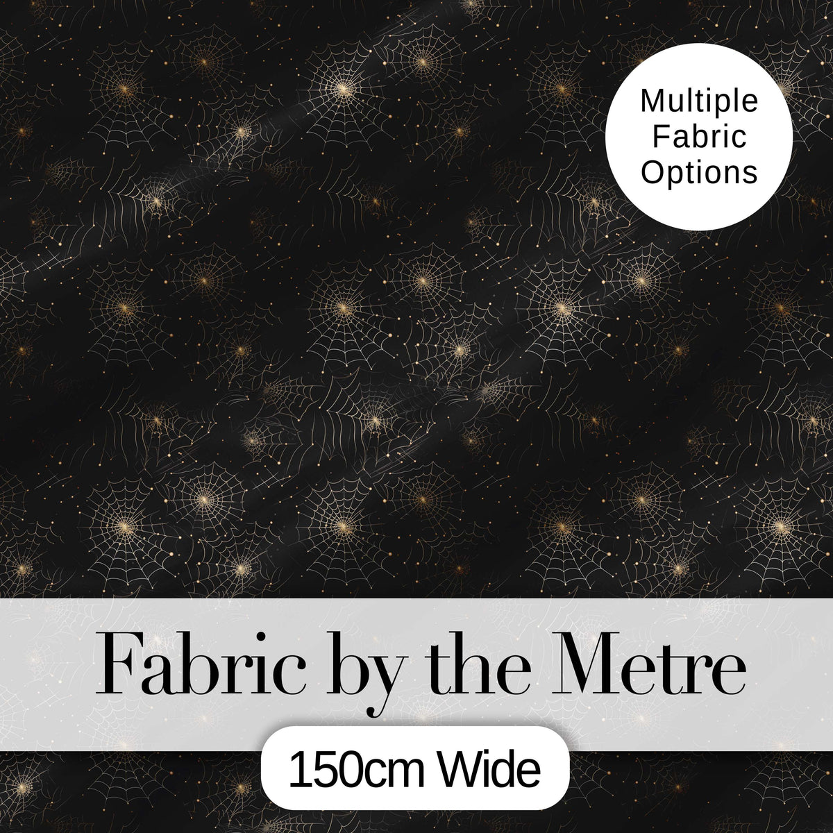 Elegant Gold Spider Web on Black Halloween Seamless Pattern Digital Print Fabric by the Metre UK Sewing Quilting Textile