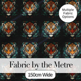 Decorative Tiger Portrait with Leaves Seamless Pattern Digital Print Fabric by the Metre UK Sewing Quilting Textile