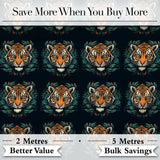 Decorative Tiger Portrait with Leaves Seamless Pattern Digital Print Fabric by the Metre UK Sewing Quilting Textile