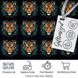 Decorative Tiger Portrait with Leaves Seamless Pattern Digital Print Fabric by the Metre UK Sewing Quilting Textile