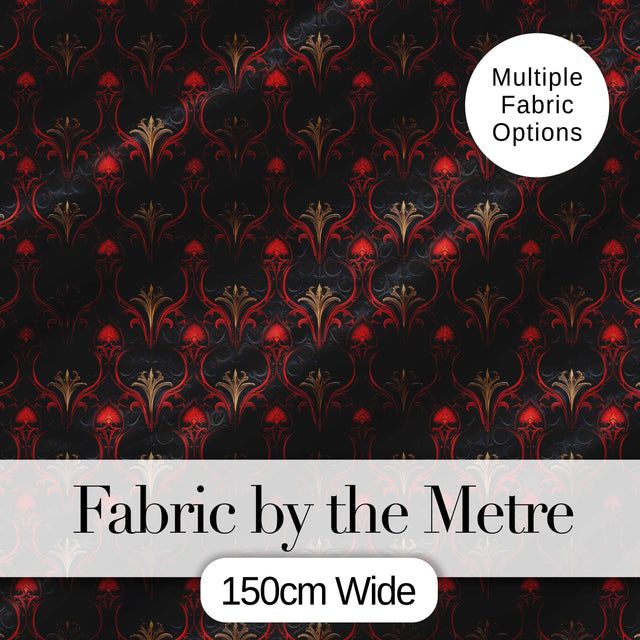 Luxury Red Black Baroque Ornamental Seamless Pattern Digital Print Fabric by the Metre UK Sewing Quilting Textile
