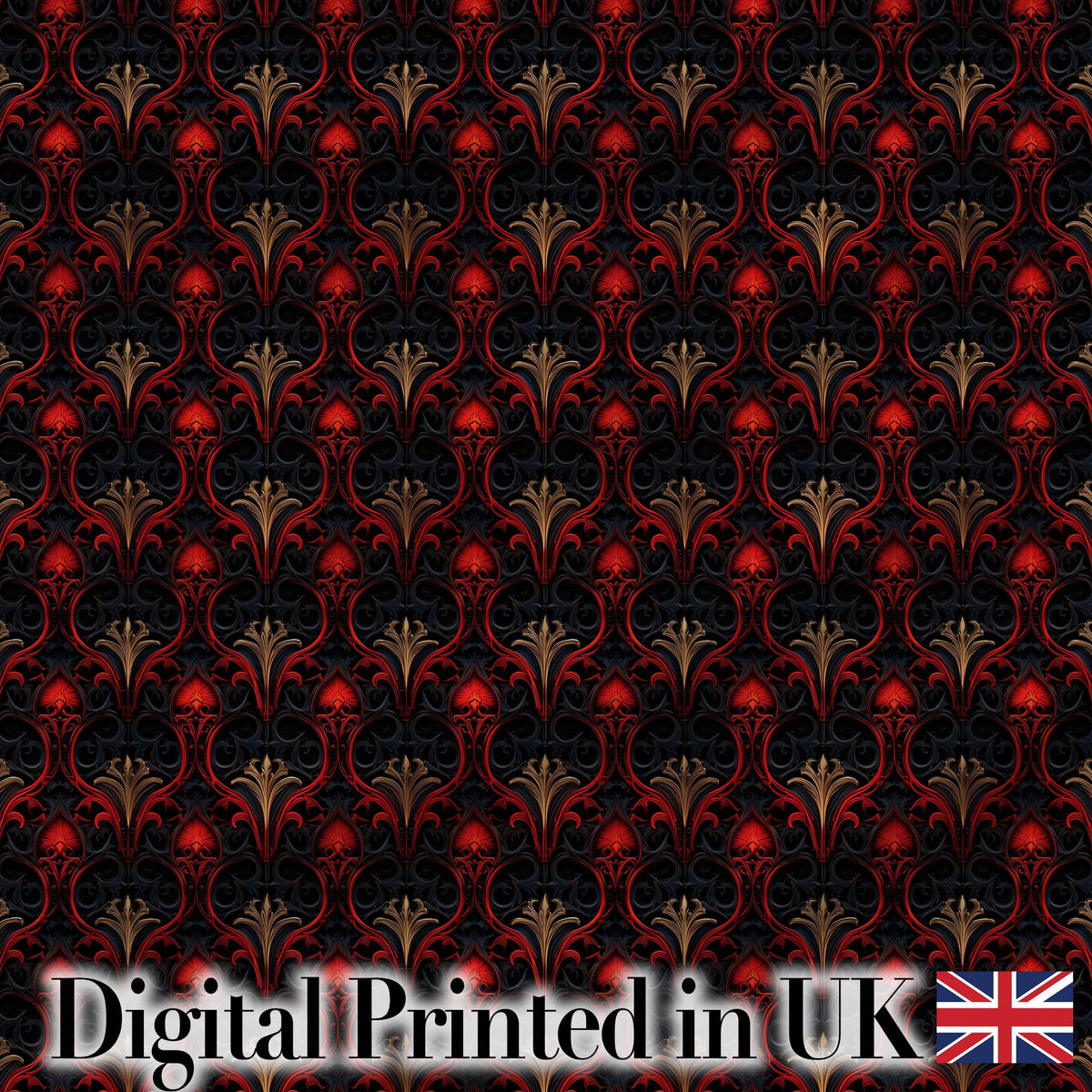 Luxury Red Black Baroque Ornamental Seamless Pattern Digital Print Fabric by the Metre UK Sewing Quilting Textile