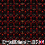 Luxury Red Black Baroque Ornamental Seamless Pattern Digital Print Fabric by the Metre UK Sewing Quilting Textile