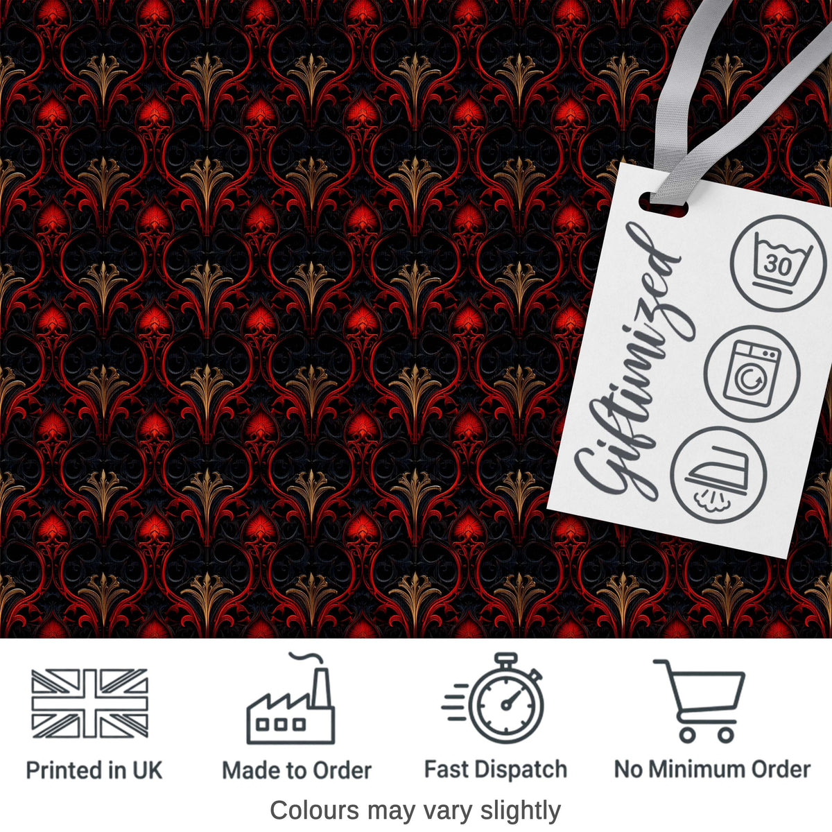 Luxury Red Black Baroque Ornamental Seamless Pattern Digital Print Fabric by the Metre UK Sewing Quilting Textile