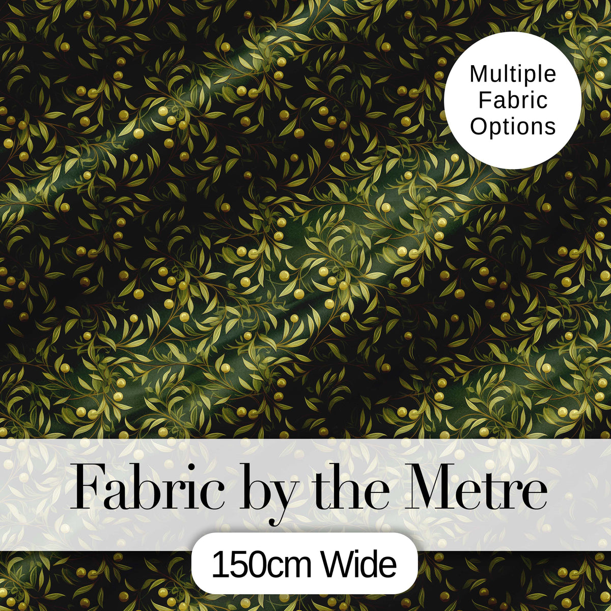 Elegant Olive Branch Leaves Botanical Seamless Pattern Digital Print Fabric by the Metre UK Sewing Quilting Textile