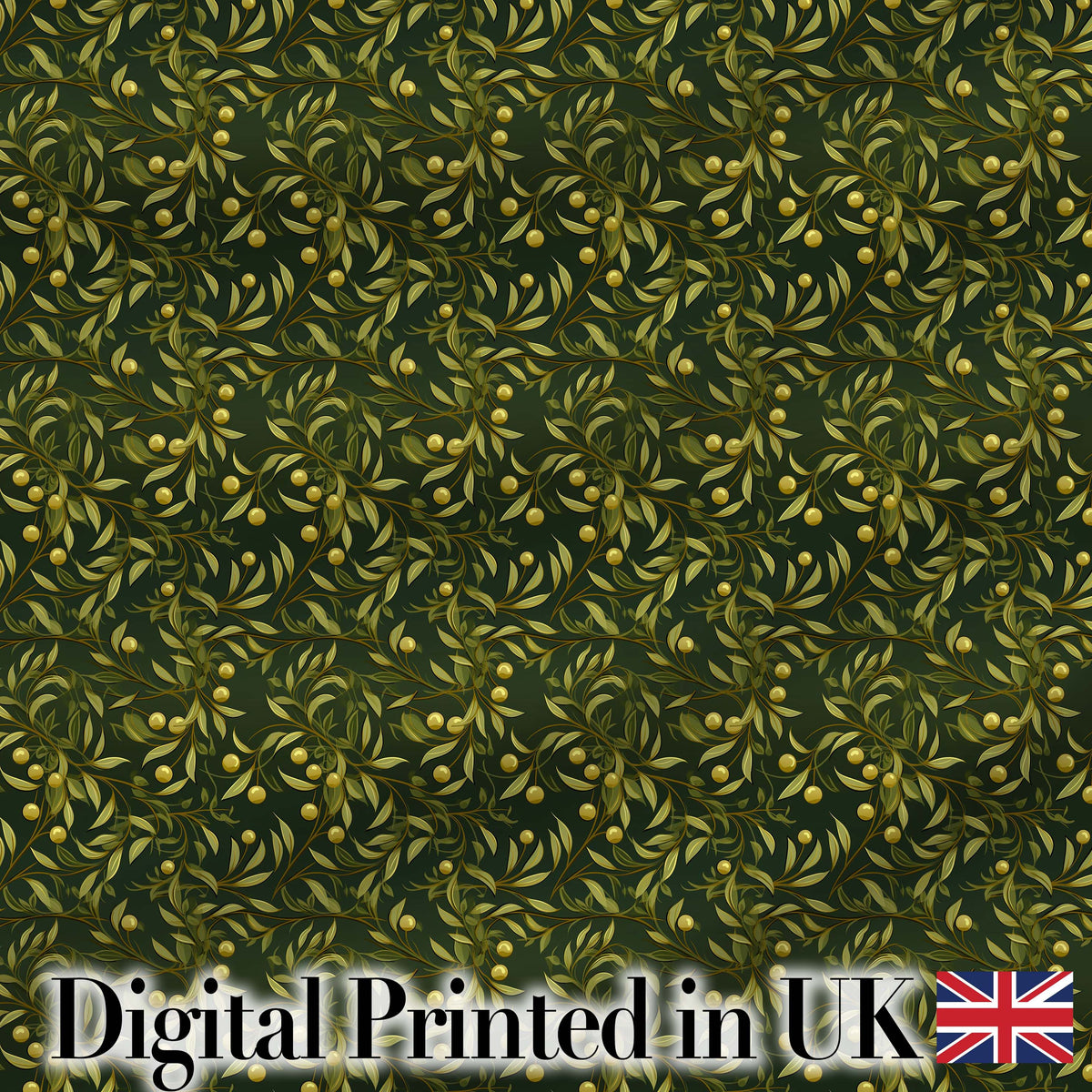 Elegant Olive Branch Leaves Botanical Seamless Pattern Digital Print Fabric by the Metre UK Sewing Quilting Textile