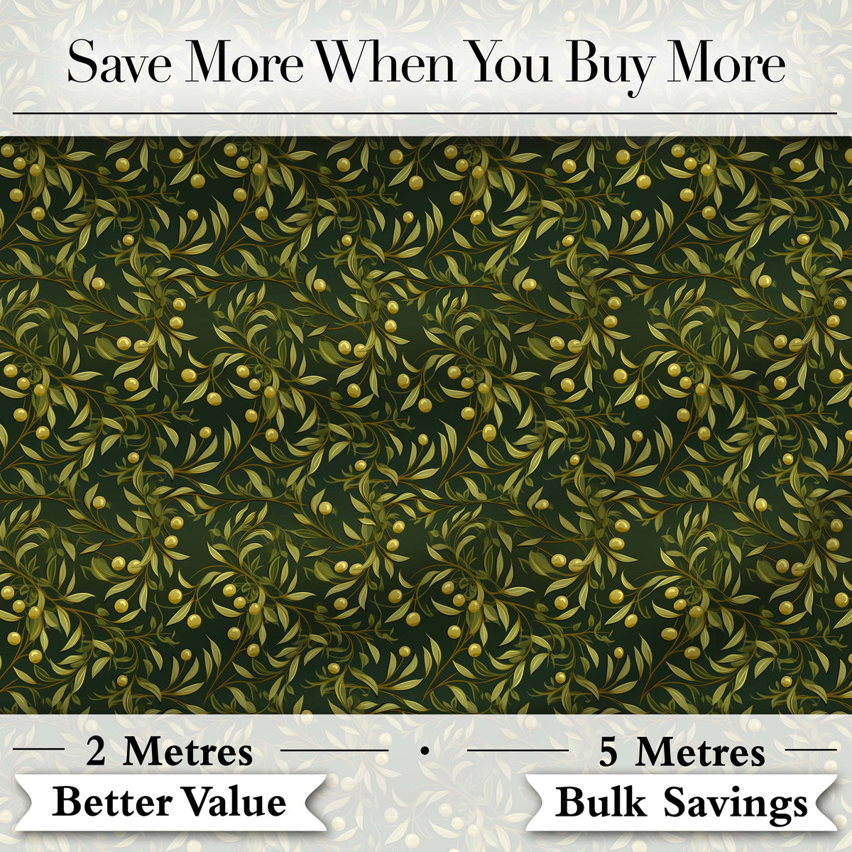 Elegant Olive Branch Leaves Botanical Seamless Pattern Digital Print Fabric by the Metre UK Sewing Quilting Textile