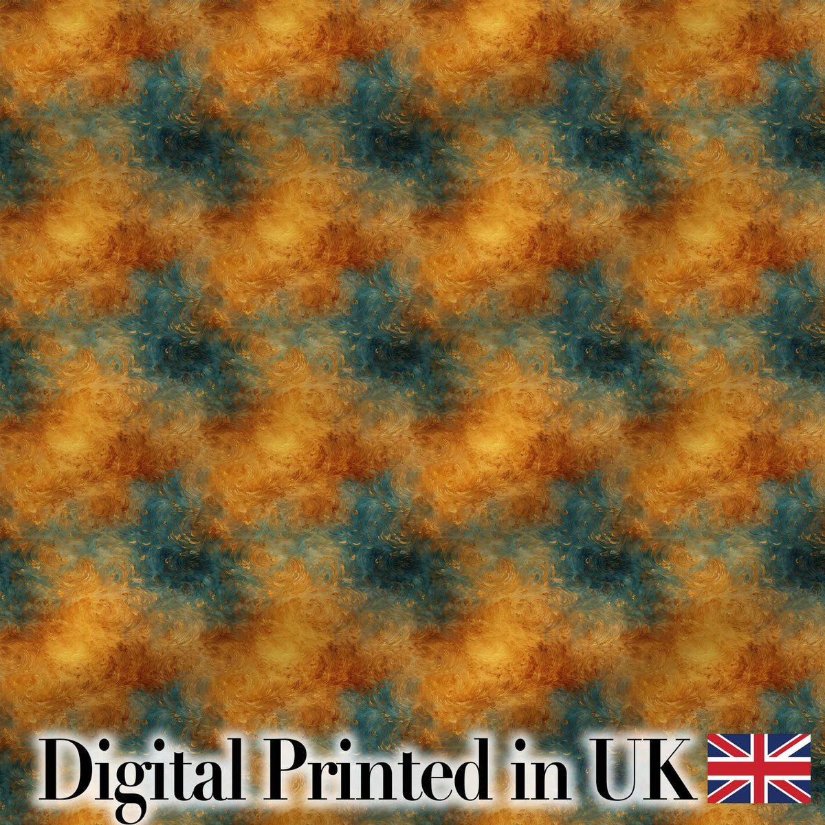 Abstract Gold and Teal Oil Paint Texture Seamless Pattern Digital Print Fabric by the Metre UK Sewing Quilting Textile