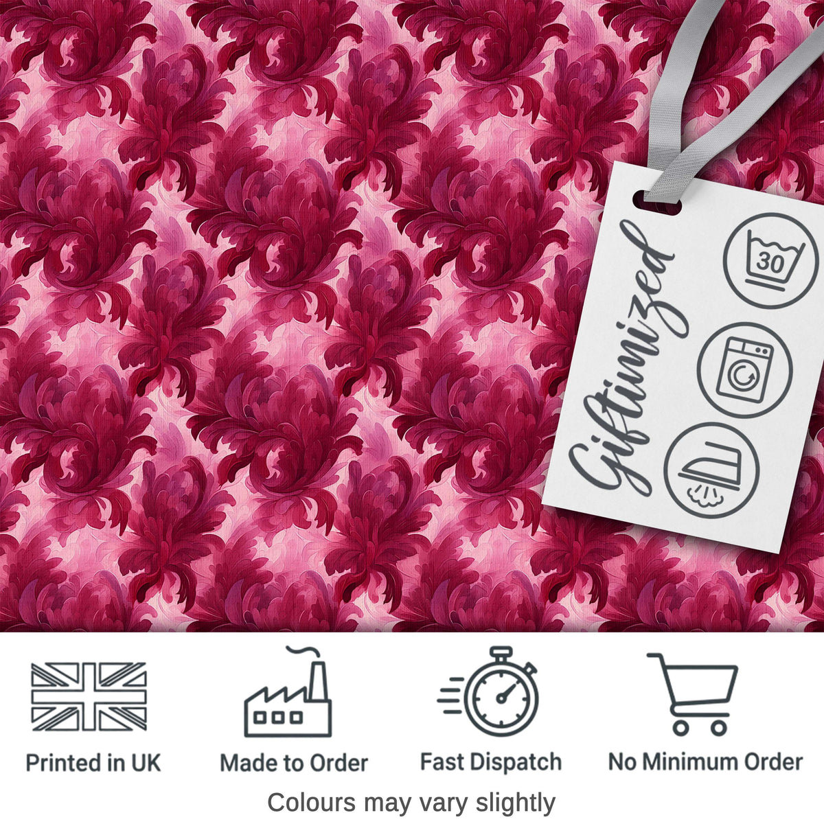 Artistic Pink Floral Brush Stroke Seamless Pattern Digital Print Fabric by the Metre UK Sewing Quilting Textile