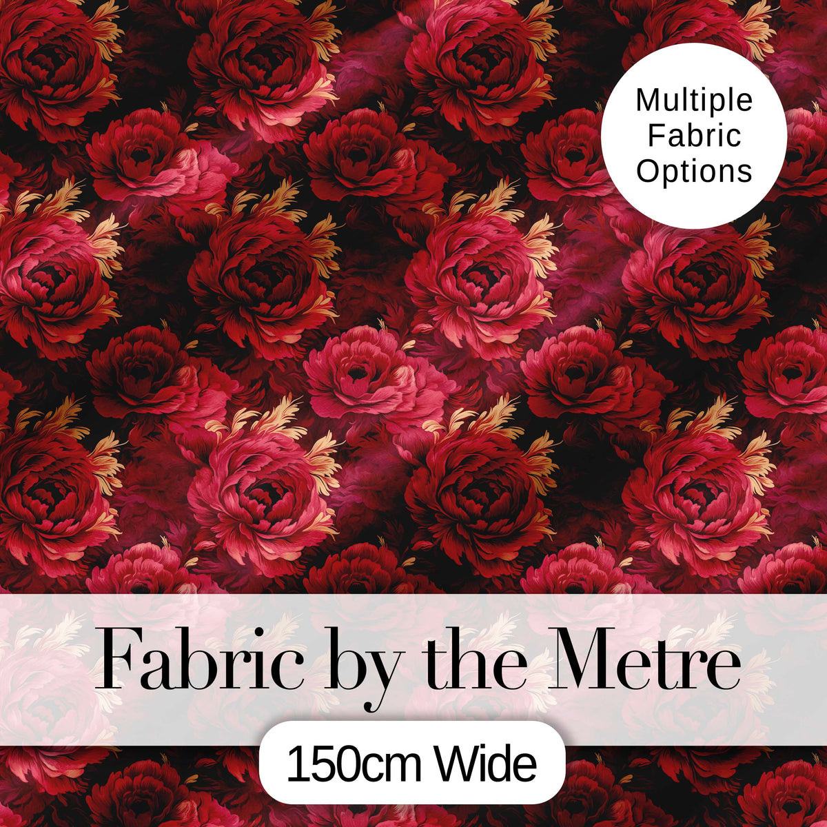 Rich Red Peony Flower Garden Seamless Pattern Digital Print Fabric by the Metre UK Sewing Quilting Textile