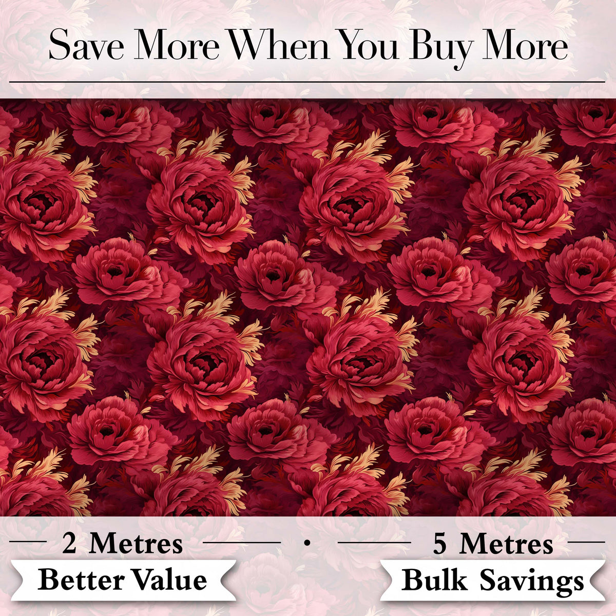 Rich Red Peony Flower Garden Seamless Pattern Digital Print Fabric by the Metre UK Sewing Quilting Textile