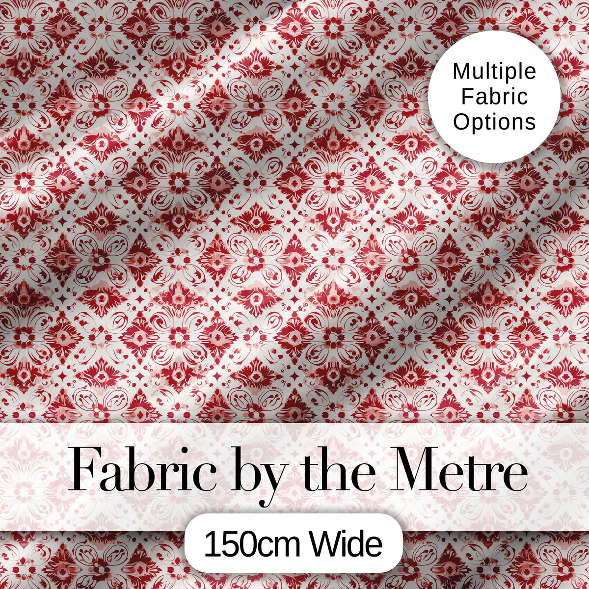 Delicate Red Floral Decorative Motif Seamless Pattern Digital Print Fabric by the Metre UK Sewing Quilting Textile