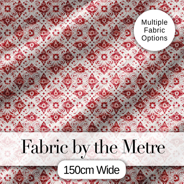Delicate Red Floral Decorative Motif Seamless Pattern Digital Print Fabric by the Metre UK Sewing Quilting Textile