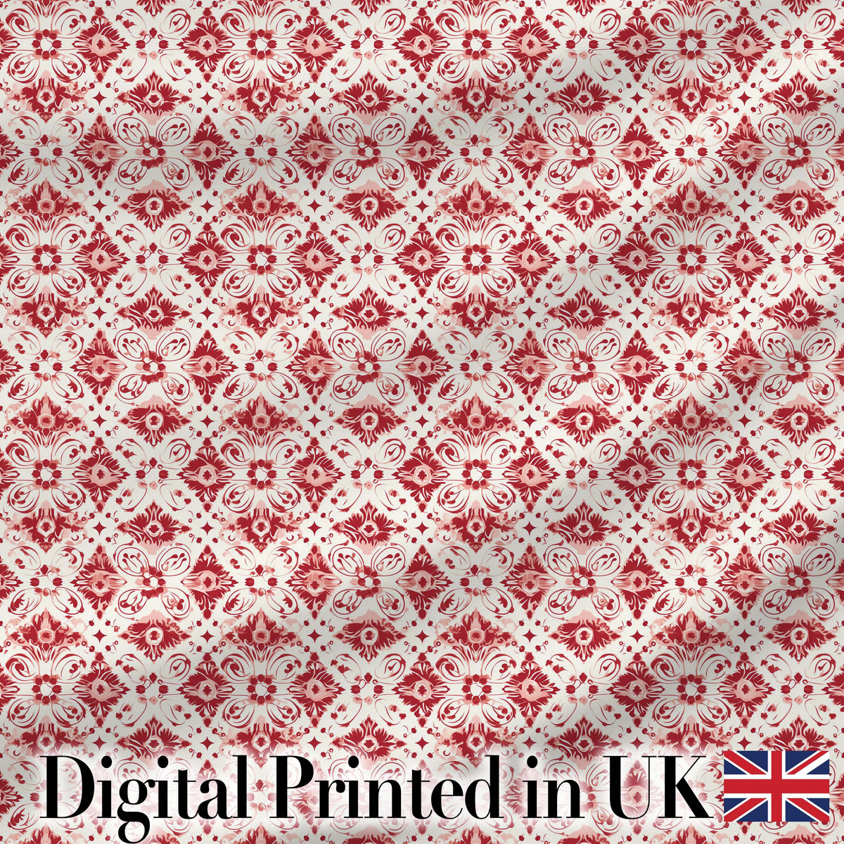 Delicate Red Floral Decorative Motif Seamless Pattern Digital Print Fabric by the Metre UK Sewing Quilting Textile