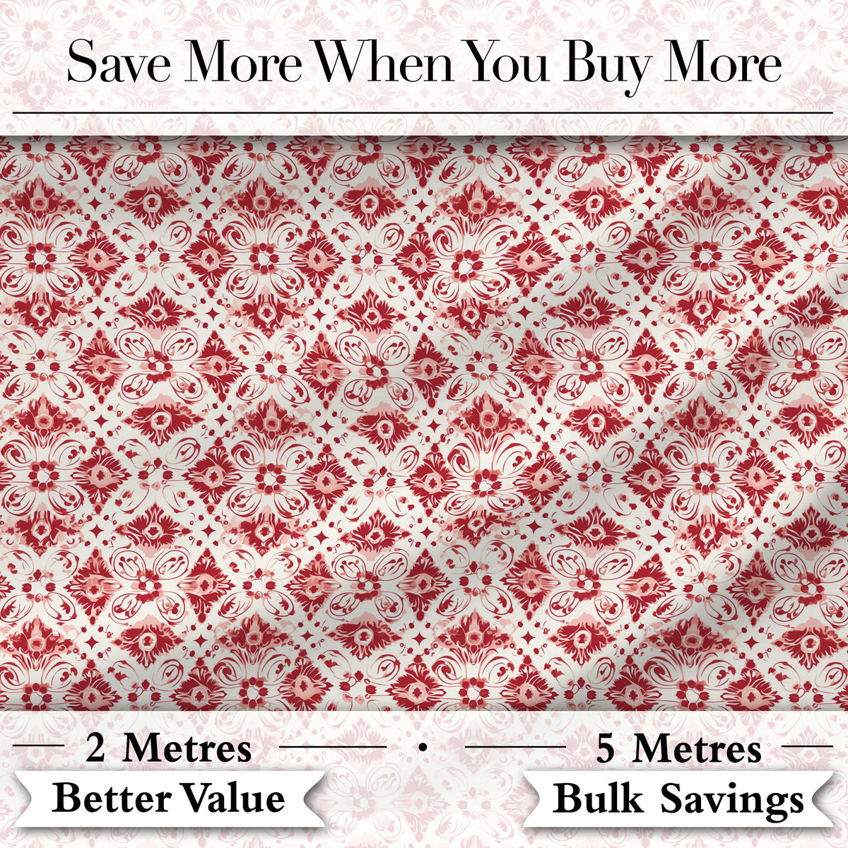 Delicate Red Floral Decorative Motif Seamless Pattern Digital Print Fabric by the Metre UK Sewing Quilting Textile