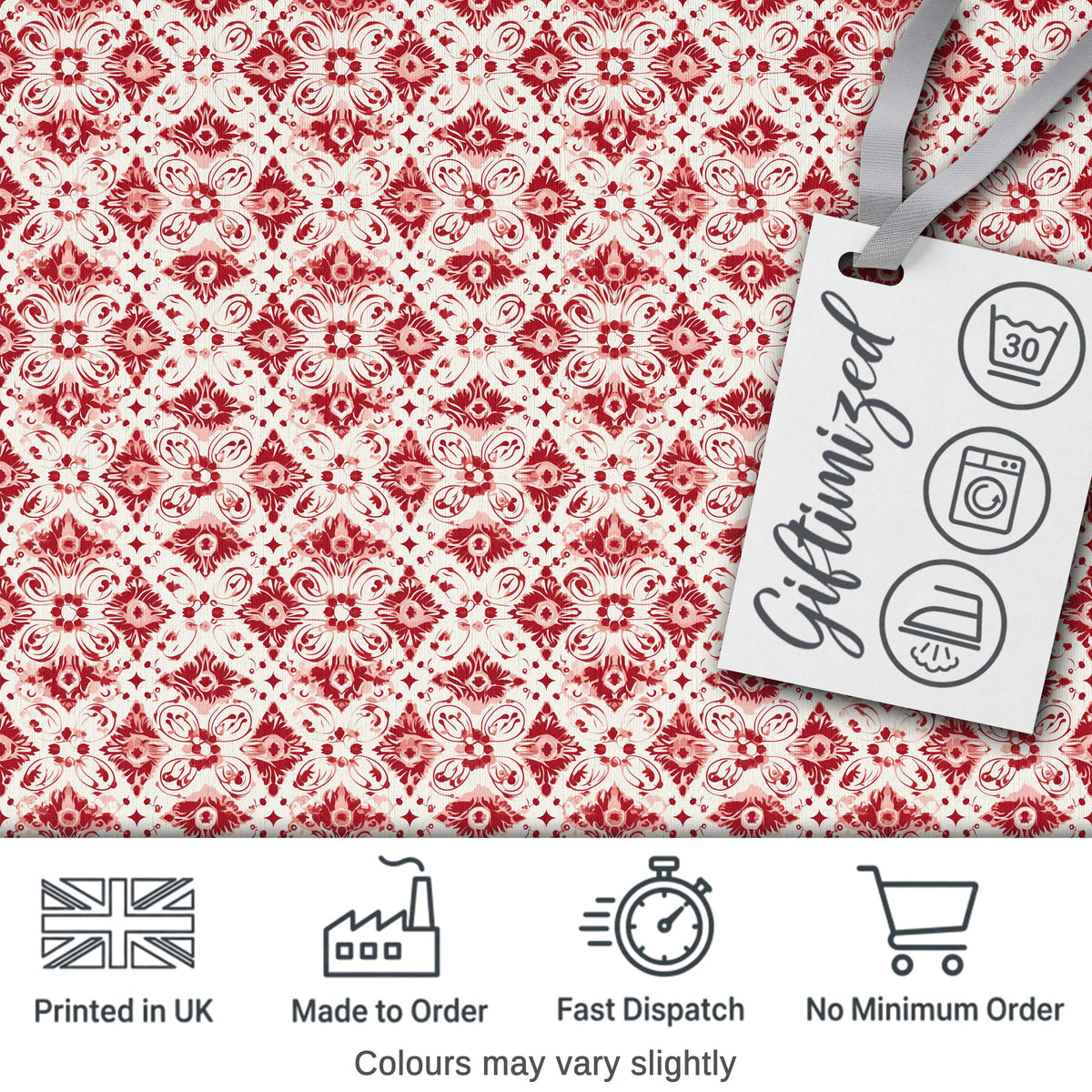 Delicate Red Floral Decorative Motif Seamless Pattern Digital Print Fabric by the Metre UK Sewing Quilting Textile