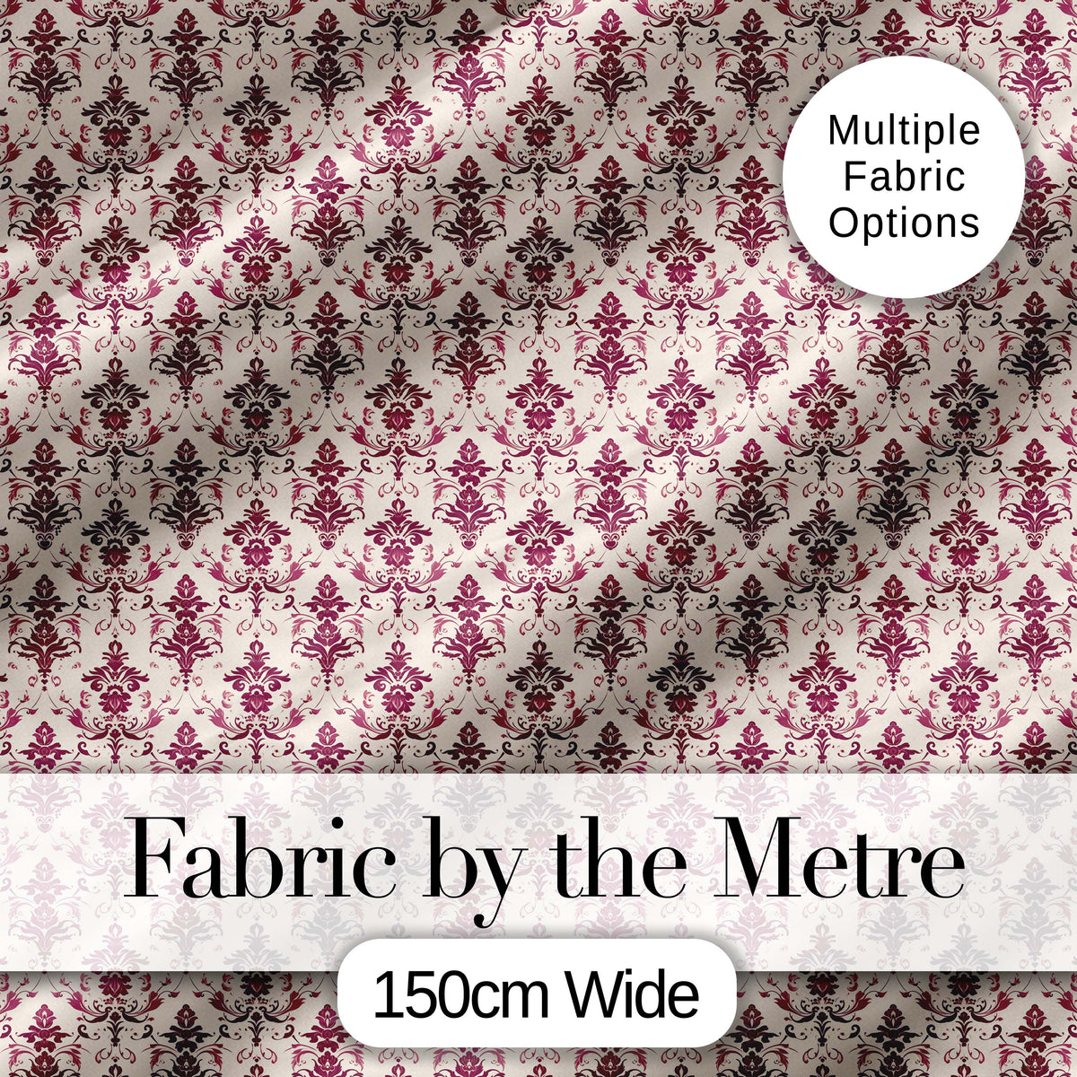 Classic Burgundy Vintage Damask Floral Seamless Pattern Digital Print Fabric by the Metre UK Sewing Quilting Textile