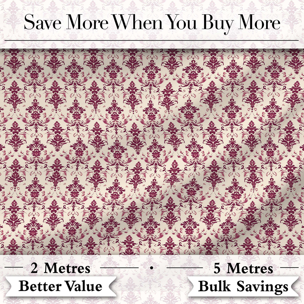 Classic Burgundy Vintage Damask Floral Seamless Pattern Digital Print Fabric by the Metre UK Sewing Quilting Textile