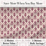 Classic Burgundy Vintage Damask Floral Seamless Pattern Digital Print Fabric by the Metre UK Sewing Quilting Textile