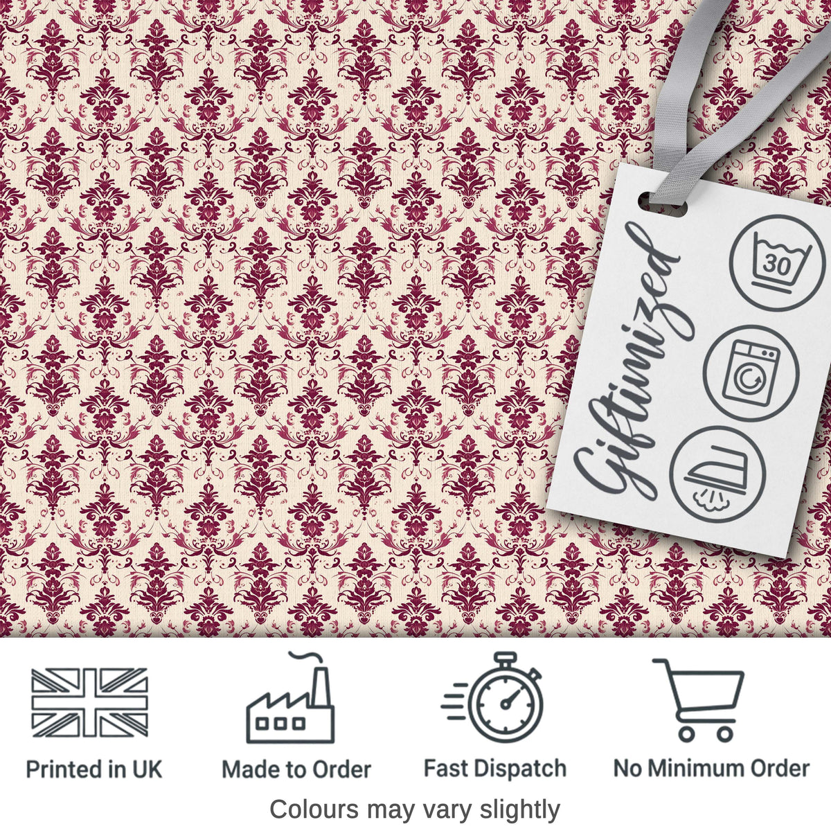 Classic Burgundy Vintage Damask Floral Seamless Pattern Digital Print Fabric by the Metre UK Sewing Quilting Textile