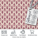 Classic Burgundy Vintage Damask Floral Seamless Pattern Digital Print Fabric by the Metre UK Sewing Quilting Textile
