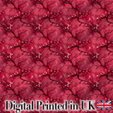 Watercolor Red Cherry Blossom Branch Seamless Pattern Digital Print Fabric by the Metre UK Sewing Quilting Textile