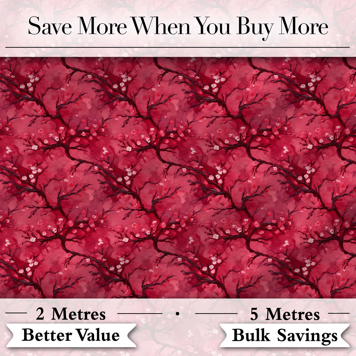 Watercolor Red Cherry Blossom Branch Seamless Pattern Digital Print Fabric by the Metre UK Sewing Quilting Textile