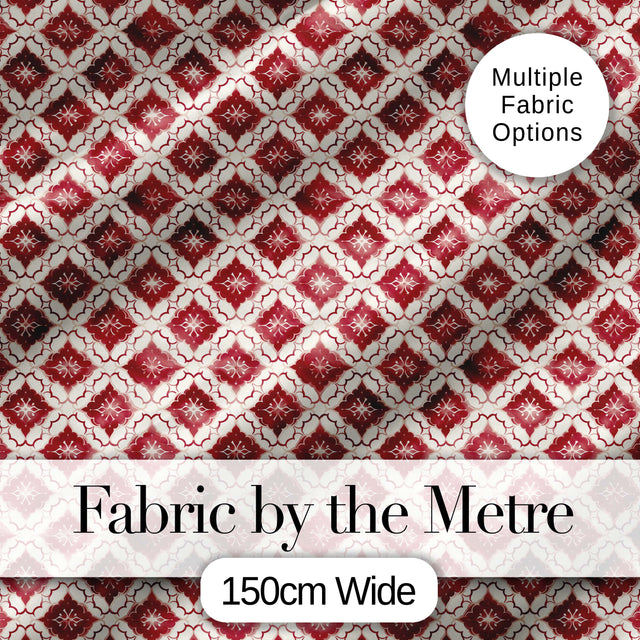Geometric Red Tile Moroccan Style Seamless Pattern Digital Print Fabric by the Metre UK Sewing Quilting Textile