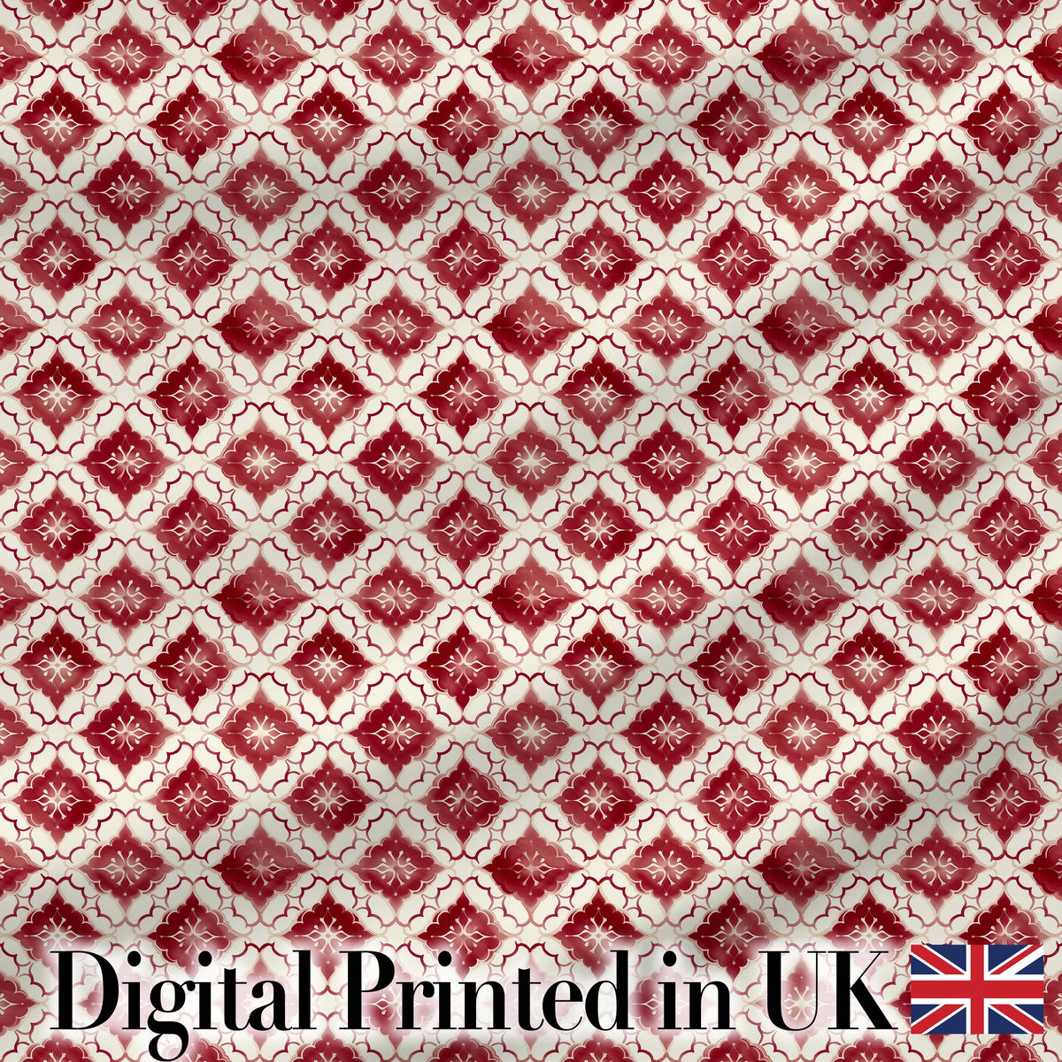 Geometric Red Tile Moroccan Style Seamless Pattern Digital Print Fabric by the Metre UK Sewing Quilting Textile