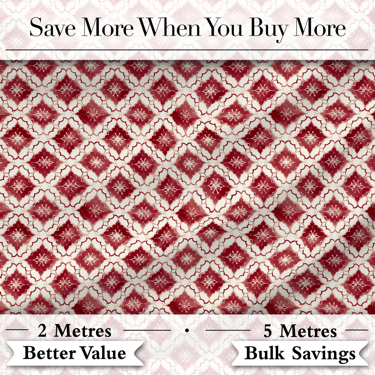 Geometric Red Tile Moroccan Style Seamless Pattern Digital Print Fabric by the Metre UK Sewing Quilting Textile