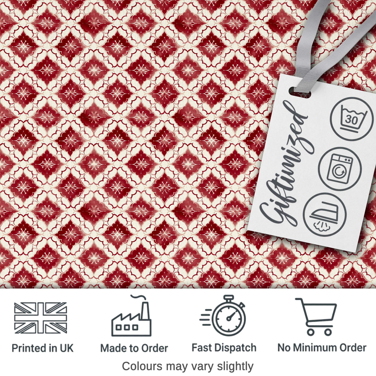Geometric Red Tile Moroccan Style Seamless Pattern Digital Print Fabric by the Metre UK Sewing Quilting Textile