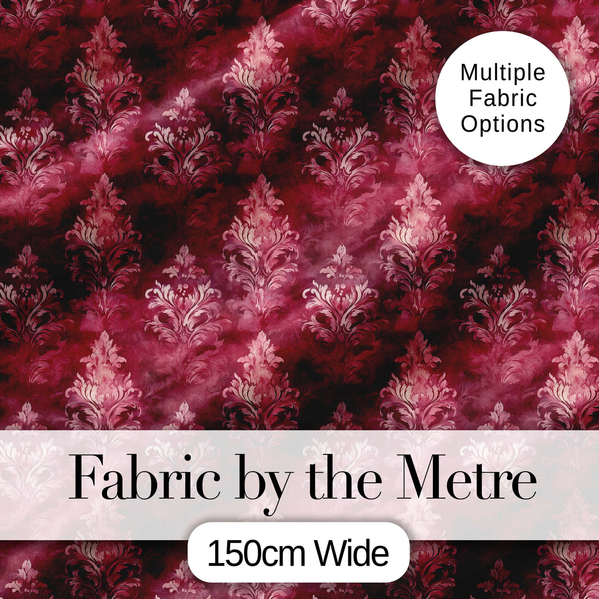 Rich Burgundy Watercolor Damask Ornamental Seamless Pattern Digital Print Fabric by the Metre UK Sewing Quilting Textile