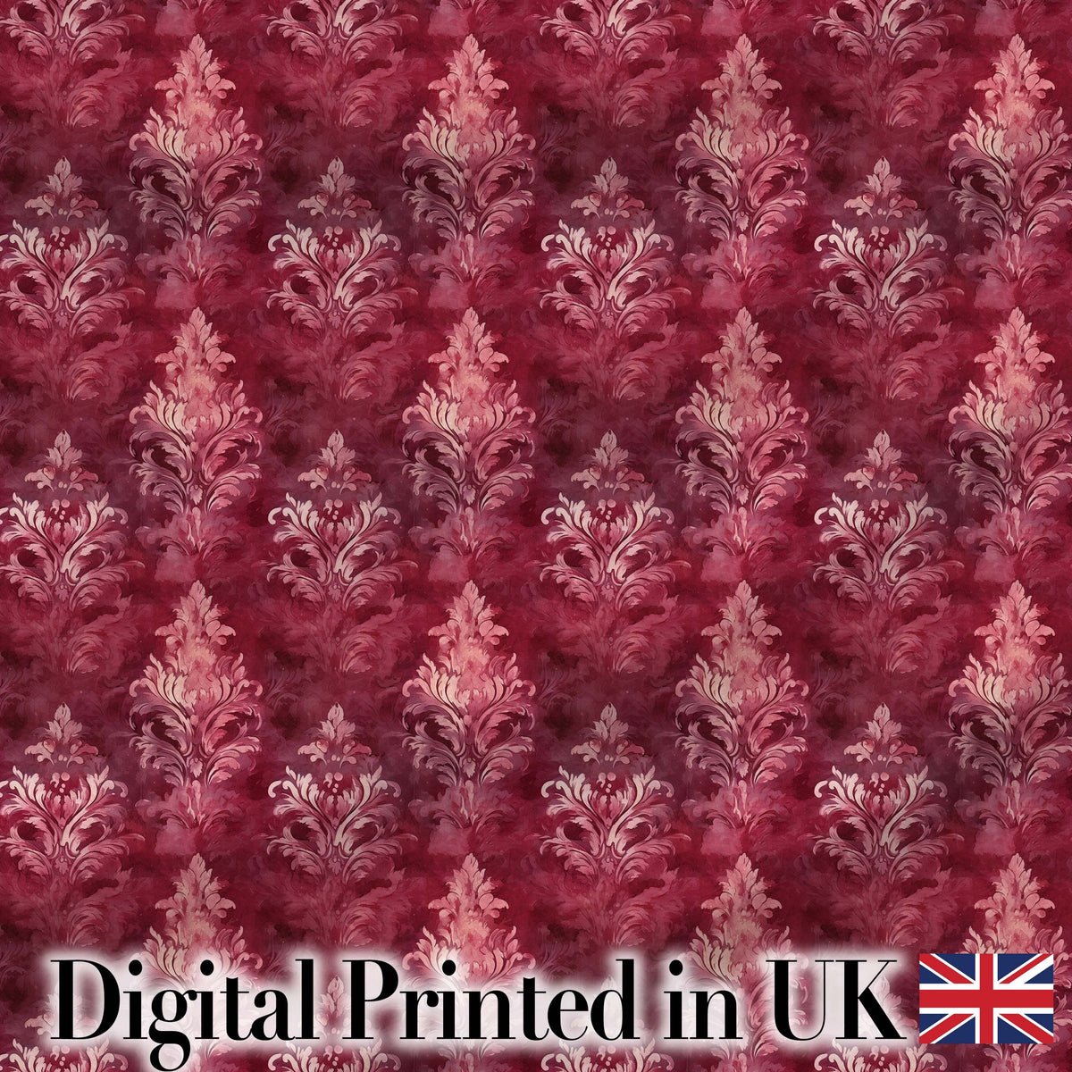 Rich Burgundy Watercolor Damask Ornamental Seamless Pattern Digital Print Fabric by the Metre UK Sewing Quilting Textile