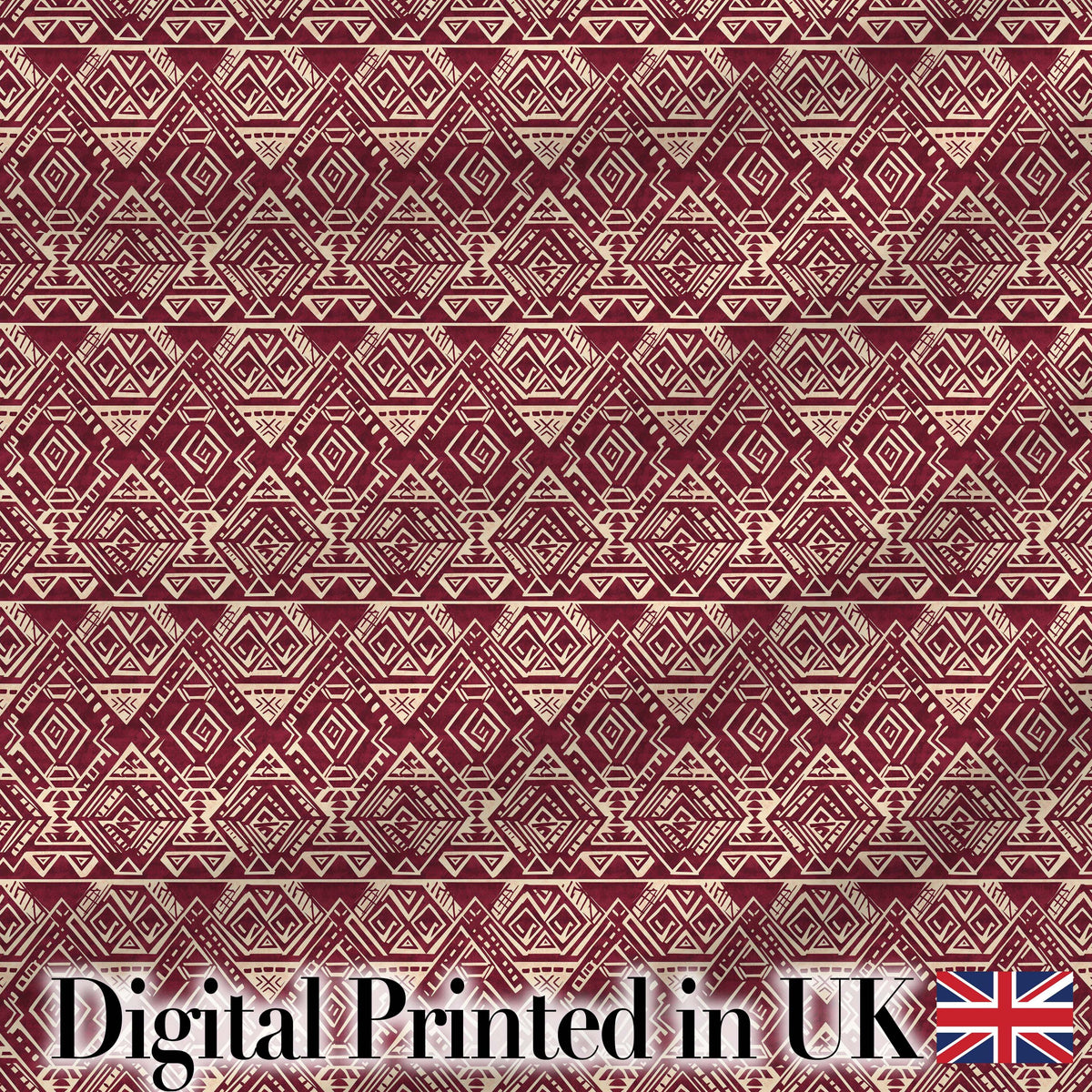 Tribal Red Geometric Aztec Style Seamless Pattern Digital Print Fabric by the Metre UK Sewing Quilting Textile