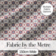 Decorative Red Blue Floral Tile Mosaic Seamless Pattern Digital Print Fabric by the Metre UK Sewing Quilting Textile