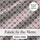 Decorative Red Blue Floral Tile Mosaic Seamless Pattern Digital Print Fabric by the Metre UK Sewing Quilting Textile