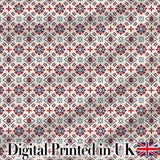 Decorative Red Blue Floral Tile Mosaic Seamless Pattern Digital Print Fabric by the Metre UK Sewing Quilting Textile
