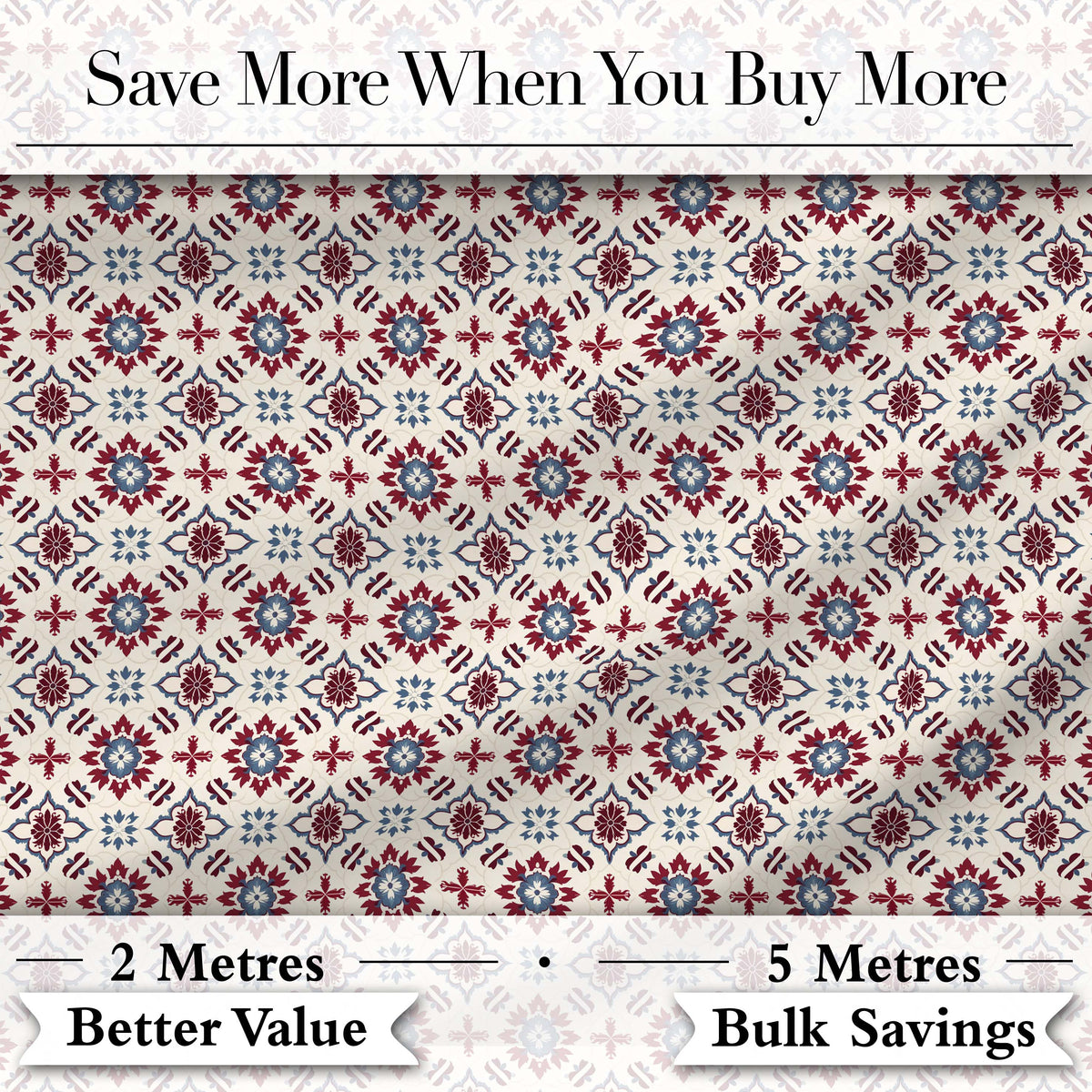 Decorative Red Blue Floral Tile Mosaic Seamless Pattern Digital Print Fabric by the Metre UK Sewing Quilting Textile
