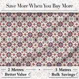Decorative Red Blue Floral Tile Mosaic Seamless Pattern Digital Print Fabric by the Metre UK Sewing Quilting Textile