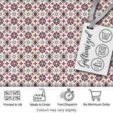 Decorative Red Blue Floral Tile Mosaic Seamless Pattern Digital Print Fabric by the Metre UK Sewing Quilting Textile