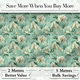 Elegant Cream Floral Bouquet on Soft Sage Green Seamless Pattern Digital Print Fabric by the Metre UK Sewing Quilting Textile