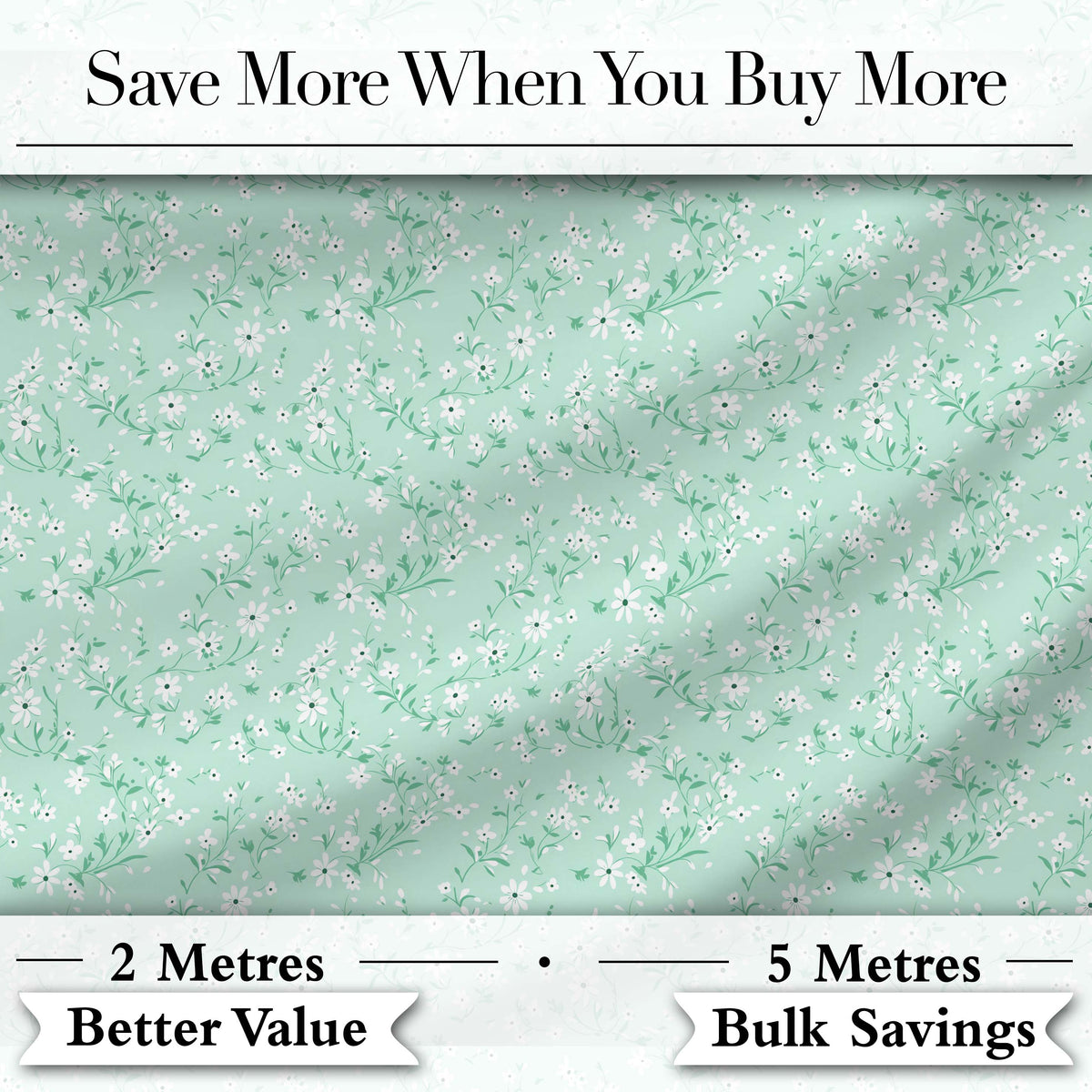 Delicate White Wildflower on Soft Green Seamless Pattern Digital Print Fabric by the Metre UK Sewing Quilting Textile