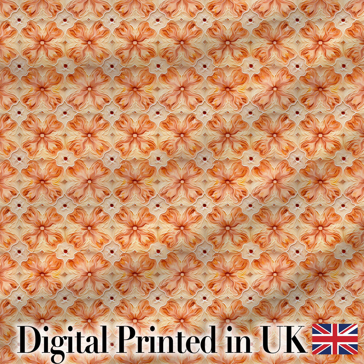 Warm Orange Floral Mosaic Ornamental Seamless Pattern Digital Print Fabric by the Metre UK Sewing Quilting Textile
