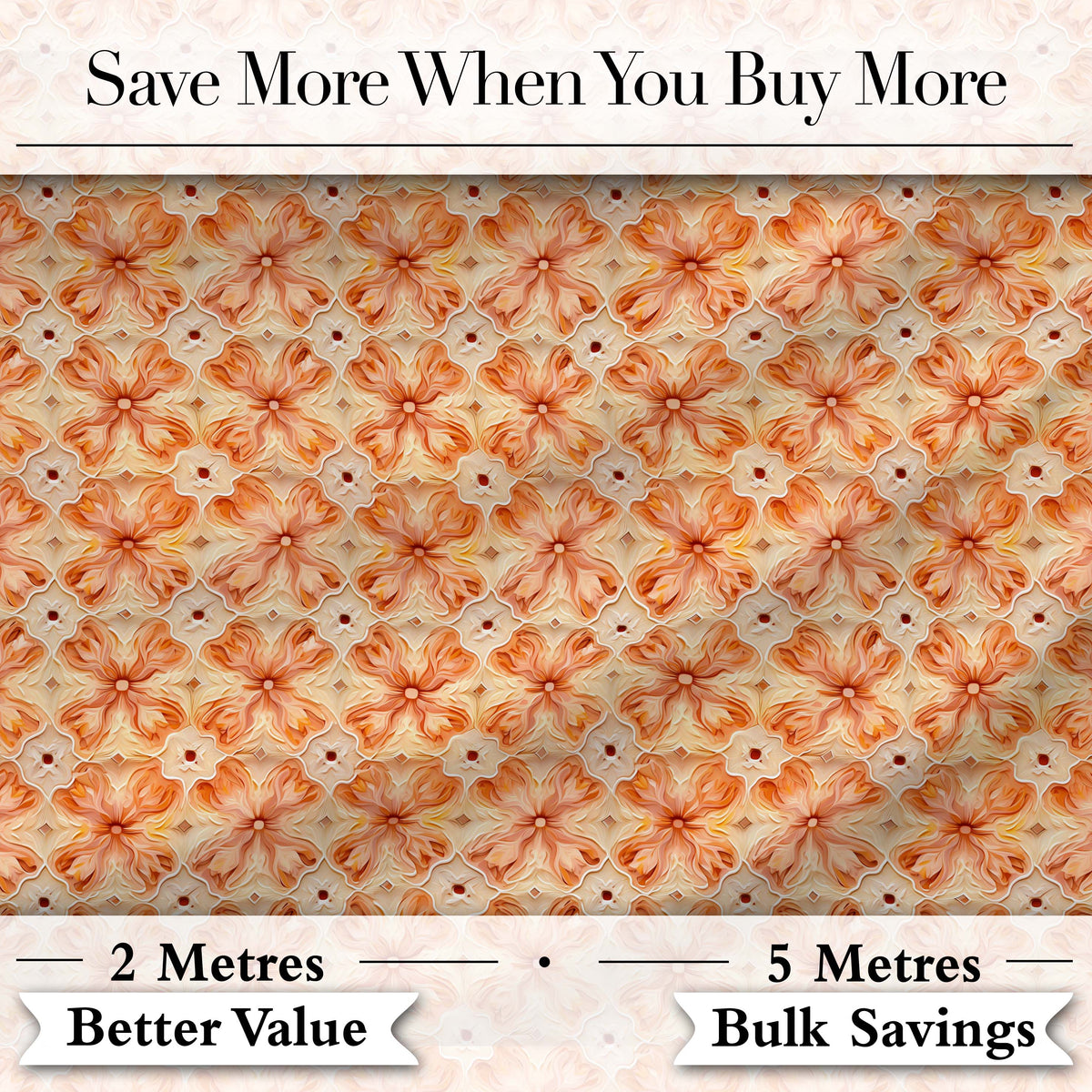 Warm Orange Floral Mosaic Ornamental Seamless Pattern Digital Print Fabric by the Metre UK Sewing Quilting Textile