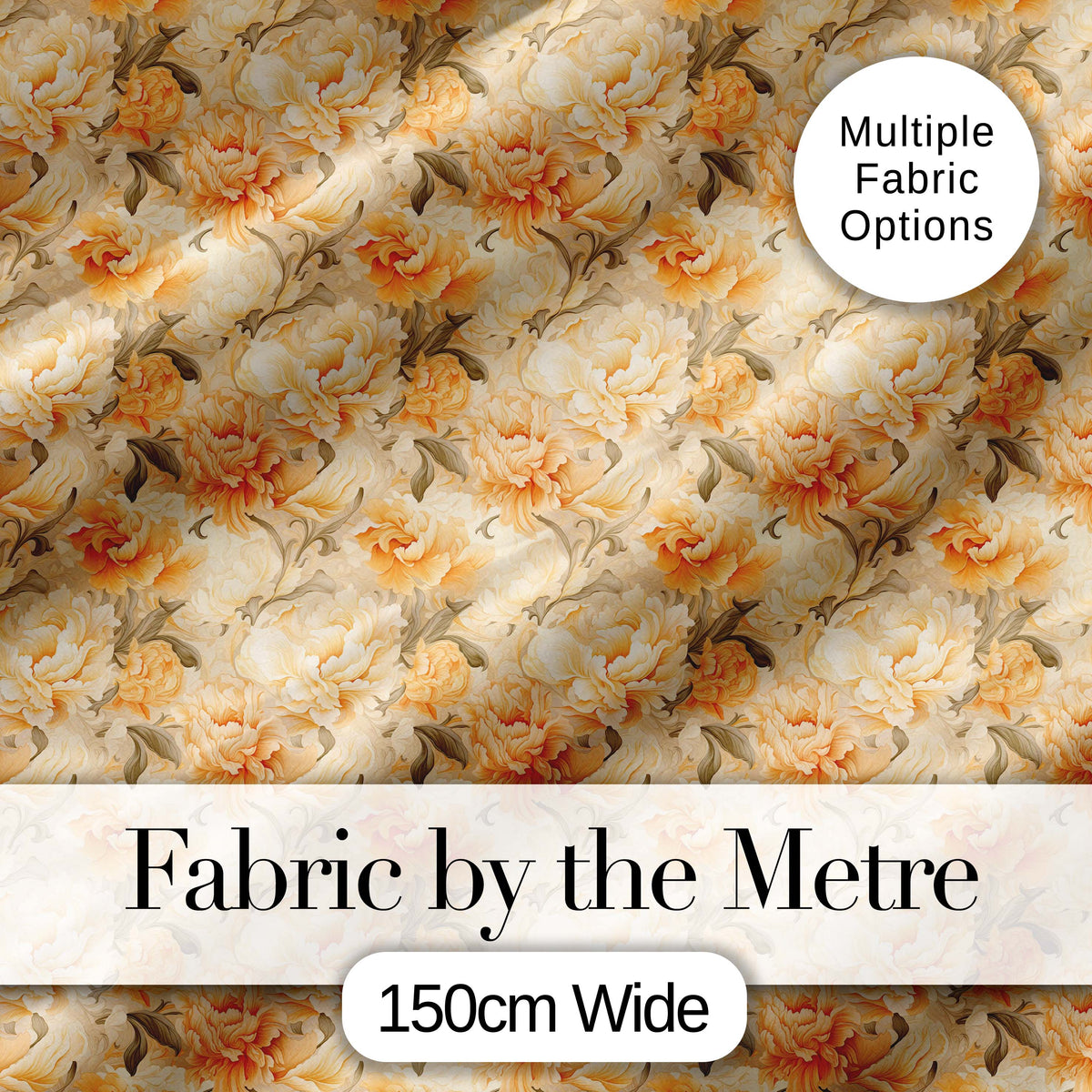 Vintage Peach and Cream Peony Floral Seamless Pattern Digital Print Fabric by the Metre UK Sewing Quilting Textile