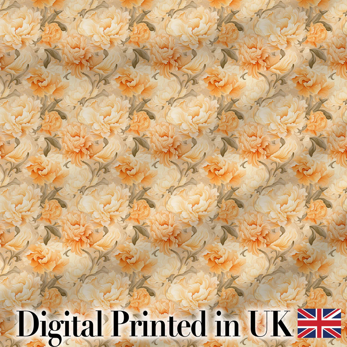 Vintage Peach and Cream Peony Floral Seamless Pattern Digital Print Fabric by the Metre UK Sewing Quilting Textile