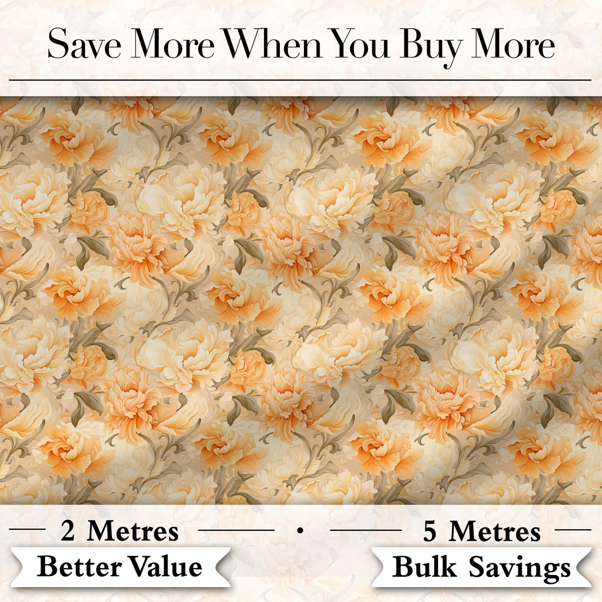Vintage Peach and Cream Peony Floral Seamless Pattern Digital Print Fabric by the Metre UK Sewing Quilting Textile