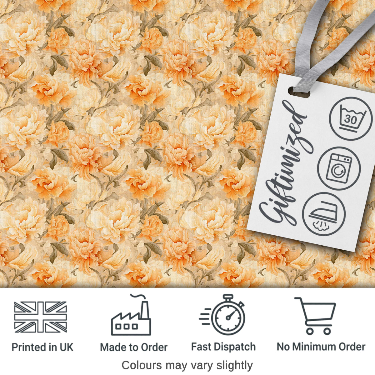 Vintage Peach and Cream Peony Floral Seamless Pattern Digital Print Fabric by the Metre UK Sewing Quilting Textile